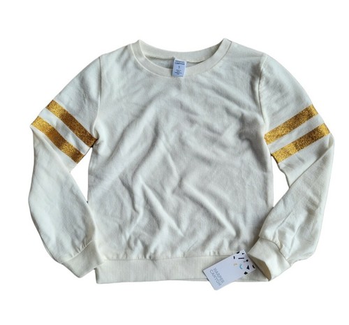 NWT HARPER CANYON 5 Ivory Gold Glitter Stripe Pullover Sweatshirt Girl - Picture 1 of 5