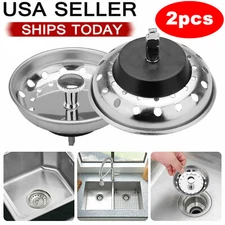 2 PACK Kitchen Sink Basket Strainer Stainless Steel and Drain Stopper Fits most