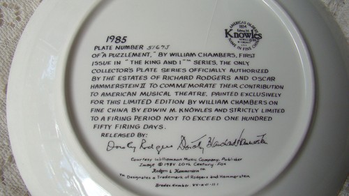 Knowles Sammelteller "A Puzzlement" The King and I Serie 1985  - Bild 2 von 2