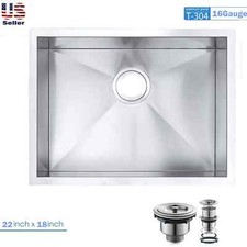 Oakland 22" x 18" Handmade Zero Radius Kitchen Sink 16 Gauge 304 Stainless Steel