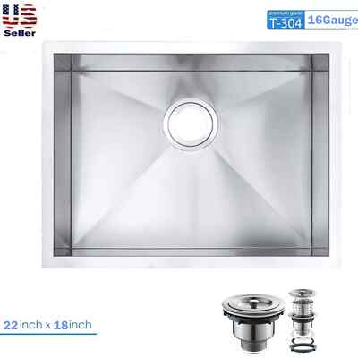 Oakland 22'' x 18'' Handmade Zero Radius Kitchen Sink 16 Gauge 304 Stainless Steel