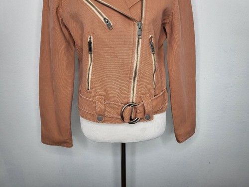 FRYE Carly Moto Jacket Women's Medium Rose Pink 100% Cotton NWT $248 - Picture 3 of 11