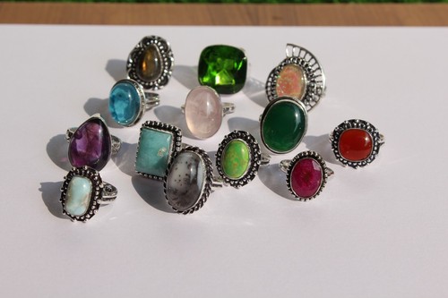 Anillos superpuestos de plata surtidos de piedras preciosas anillos hechos a mano para mujeres anillos NT-14 - Imagen 9 de 12