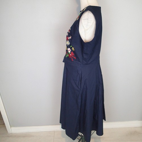 WAYWARD FANCIES Eshakti Floral Embroidered A-Line navy blue sleeveless Dress L ? - Picture 9 of 19