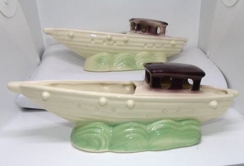 Vintage Pair Boats Ships MCM Brush McCoy 885 USA Planter Lot 16 - Picture 6 of 12