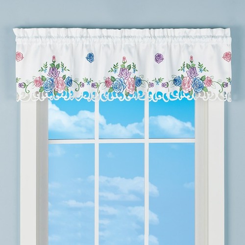 Cefa de ventana rosas bordadas multicolores medidas 14"L x 58""W - Imagen 4 de 5