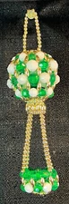 Vintage Gold Accent White & Green Beaded Hot Air Balloon Christmas Ornament