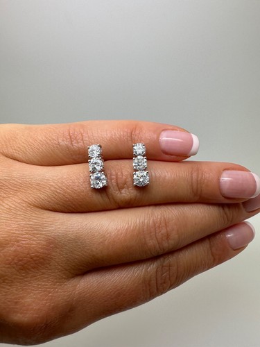 18CT WHITE GOLD DROP TRILOGY STUD 2.00CT STUD EARRINGS GG492 - Picture 10 of 14