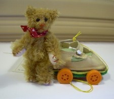 3.5" Artist Teddy in shoe ROOSEVELT BEAR CO Miniature mohair OOAK Cathy Peterson