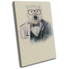 Hipster Watercolour Polar Bear Animals SINGLE CANVAS WALL ART Picture Print