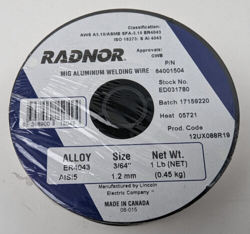 Radnor MIG Aluminum Welding Wire ER4043 Alloy 3/64" 1.2mm 64001504 1lb NEW - Picture 2 of 2