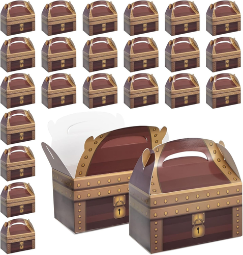 24 Pack Treasure Chest Gable Party Treat Favor Boxes for Kids Pirate Birthday De