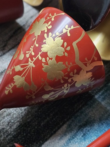 Mid Century Red & Gold Floral Gilt Cordial Laquerware 30-40s Japan Handpainted 7 - Picture 7 of 24