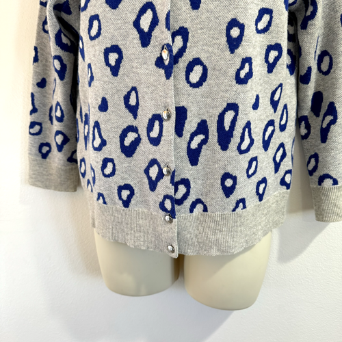 Banana Republic Cardigan Sweater Size Medium M Wool Knit Leopard Gray Blue - Picture 3 of 9