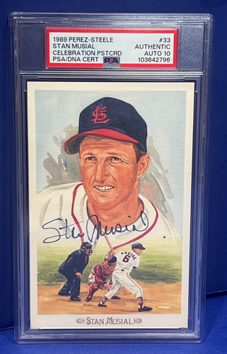 Stan Musial Signed Dot Variation 1989 Perez-Steele #33 Postcard PSA/DNA Auto 10 - Picture 2 of 6