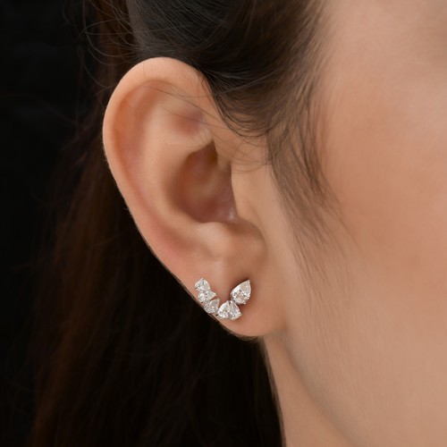 1.30 Ct Natural SI/H Pear Diamond Minimalist Stud Earrings 18k White Solid Gold - Picture 4 of 7