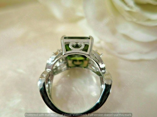 4Ct Emerald Peridot Simulated Diamond Engagement Ring 925 Sterling Silver Plated - Picture 6 of 9