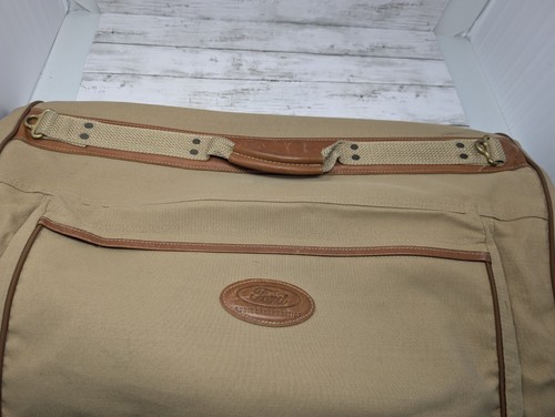 Eddie Bauer Ford Edition Khaki Canvas & Leather Garment Bag Luggage Travel - Picture 5 of 6