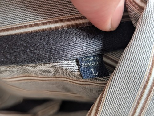 Zegna Sport Shirt Men Large Gray Brown Striped Button Up long SLeeve - Picture 6 of 14