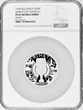Equatorial Guinea 200 pesetas 1970, NGC PF67 UC,  FIFA World Cup  silver coin