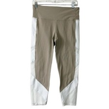 Athleta Capri Leggings Women's M Quail Beige Exhale Mesh White Colorblock