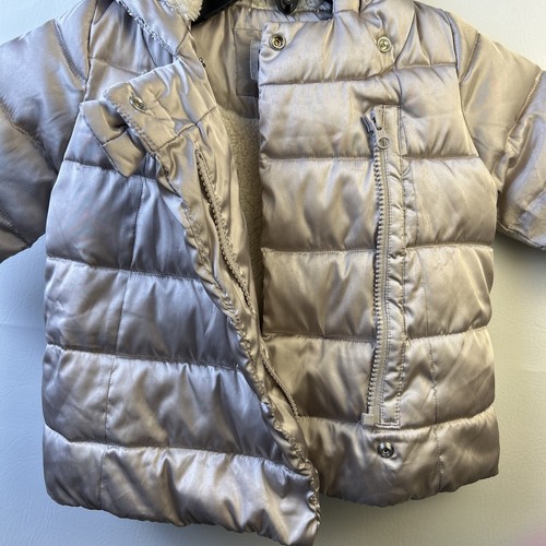 GAP Baby Puffer Jacket Fur Trim Hood Girls Size 6-12 Months - Picture 7 of 12