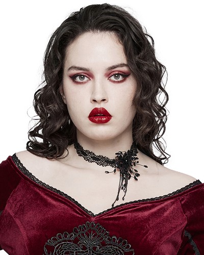 Punk Rave Damen Shadowflower Perlen Gothic Halsband - Schwarz - Picture 5 of 10