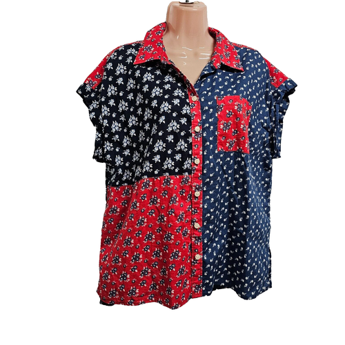 Style and Co Patch color Top Button Up Shirt Women Size 1X Floral Cotton
