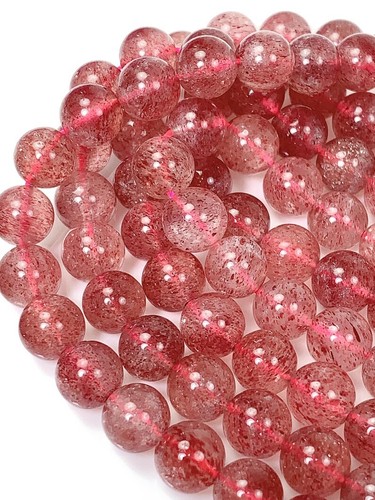 Genuine Natural Red Strawberry Quartz Smooth Round Beads 15.5" Strand Gemstone - Picture 8 of 10