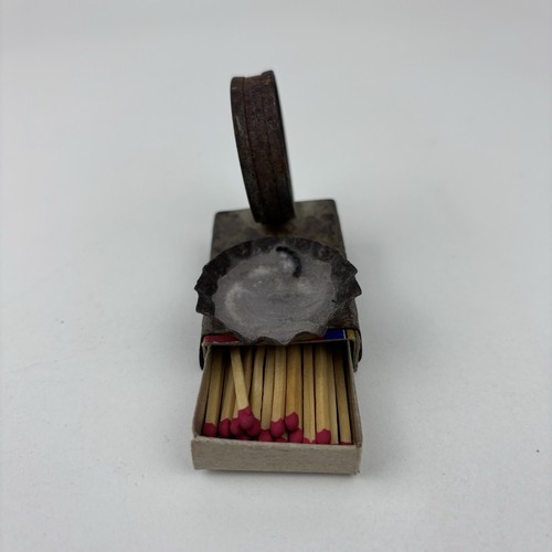 Vintage Tin Matchbox & Candle Holder- Antique Tinder Box Candle Holder - Picture 2 of 7