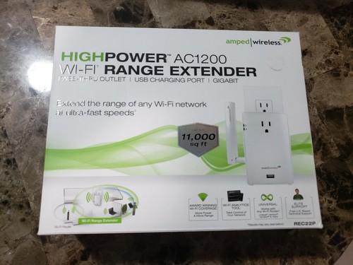 Amped Wireless HighPower AC1200 Wi-Fi Range Extender w/ Pass Thru Outlet Rec22p - Picture 1 of 6
