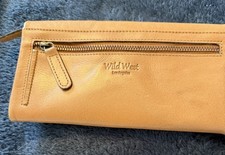 VTG WILD WEST SOFT LEATHER WALLET TAN WITH GREEN PLAID ALL POCKET LINING NICE