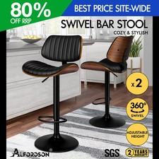 ALFORDSON 2X Bar Stool Swivel Padded Back Wooden Gas Lift Kitchen Counter Chair