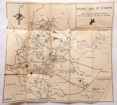 TOURIST MAP OF ETHIOPIA    LION OF JUDA  PRE-1967 FRENCH SOMALILAND VNTG RARE