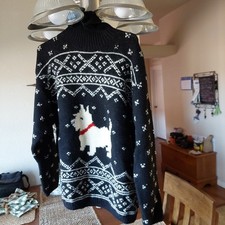 Ralph Lauren Women Sm Wool Scottie Dog Sweater Turtleneck Oversized EUC Blk/Wht