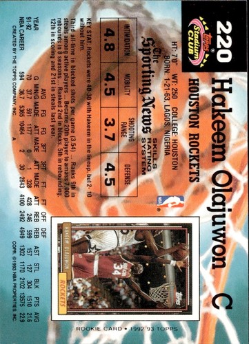 Hakeem Olajuwon - 1992-93 Topps Stadium Club Basketball - Members Choice #220 - Bild 2 von 2