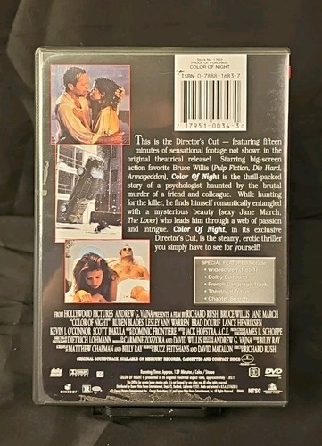 Color of Night (DVD, 1999 Director's Cut) Bruce Willis; Rare/OOP w/Insert! 1994 - 第 2/4 張圖片