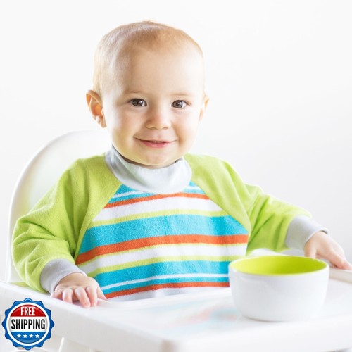 Kiddologic Bibit-all Baby Feeding Bib, Long Sleeves, Ribbed Cuffs, High Colla - Foto 3 di 5