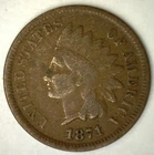 1871 Indian Head Bronze One Cent Circulated 1c US Type Coin Good Condition Coin