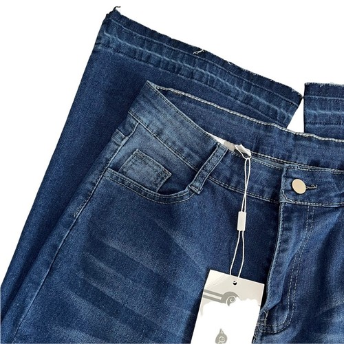Flare Leg Jeans Medium Wash High Rise Raw Hem Boho Festival Hipster Sz 29 New - Picture 7 of 12
