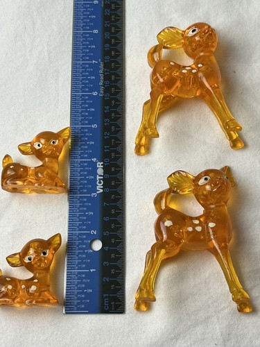 Amber Deer Lucite Doe and Fawn 2 Sets 6 Pieces Made in Hong Kong 1960's - Picture 6 of 11