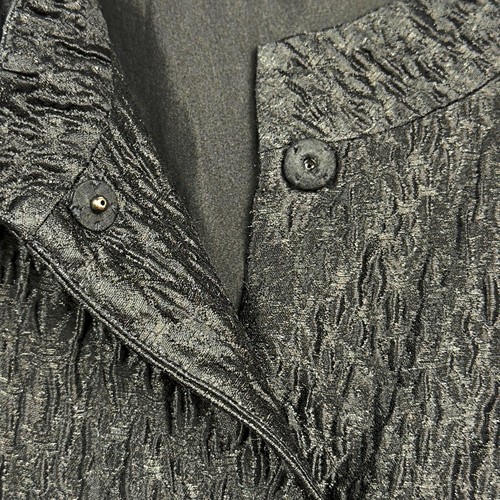 Eileen Fisher schwarz Seide Krepp Crinkle Langarm Mandarinkragen Jacke LRG - Bild 5 von 9