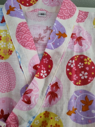 Japanese Girls Jinbei Pink Floral Top Only Pattern with Circles/Goldfish - Picture 4 of 15