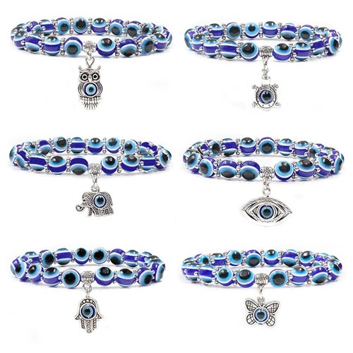 Pulsera de cuentas Evil Eye ojo azul Hamsa con cuentas encanto pulsera elástica mano de Fati - Imagen 1 de 2