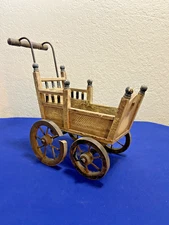 Vintage Wooden Miniature Baby Doll Carriage - decoration only 