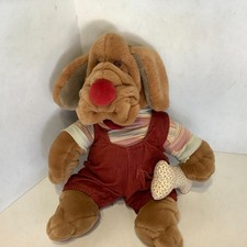 Vintage Ganz Wrinkles Dog Plush Red Overalls w/Bone 16" Tall