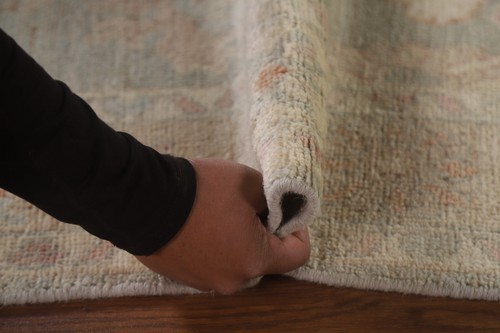 Handmade Muted Green Oushak Turkish Rug 4x6 Ft Transitional Vegetable Dye Rug - Picture 18 of 20
