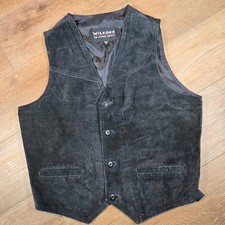 Wilsons Leather Experts Vest Mens L Black Suede Western Biker Button Front