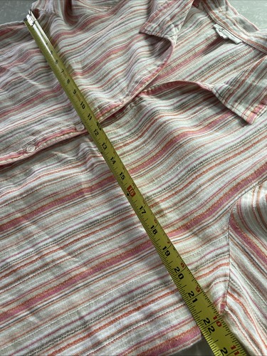 JM Collection 100% Cool Linen Pink Button Down Top Striped Shirt Size 16 - Picture 10 of 14