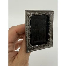Vintage Mini Metal Rose Photo Frame Ornate Silvertone 2"x3" Distressed
